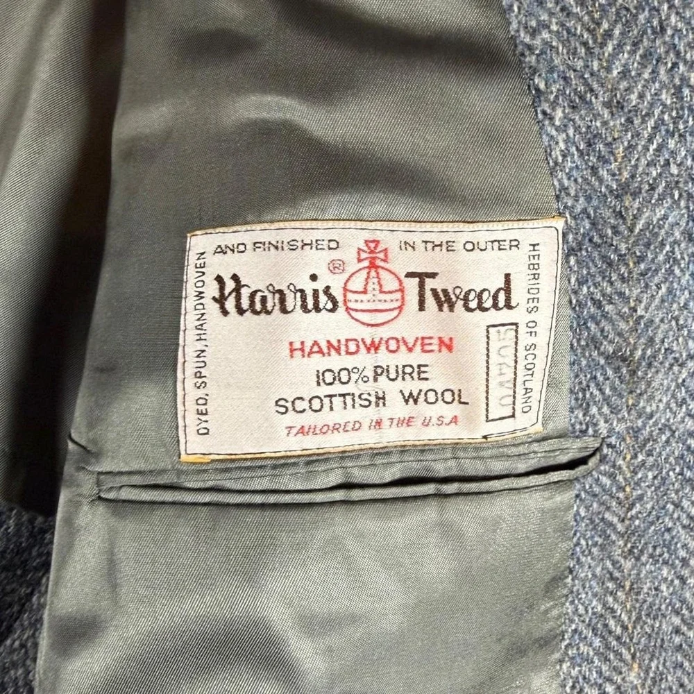 Vintage Harris Tweed Gray Herringbone 100% Wool Blazer Old Money Size 42L